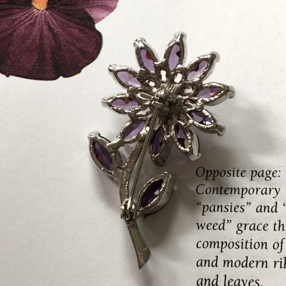 Amethyst Cubic Zirconia Purple Faux Pink Pearl Pin Brooch NEW